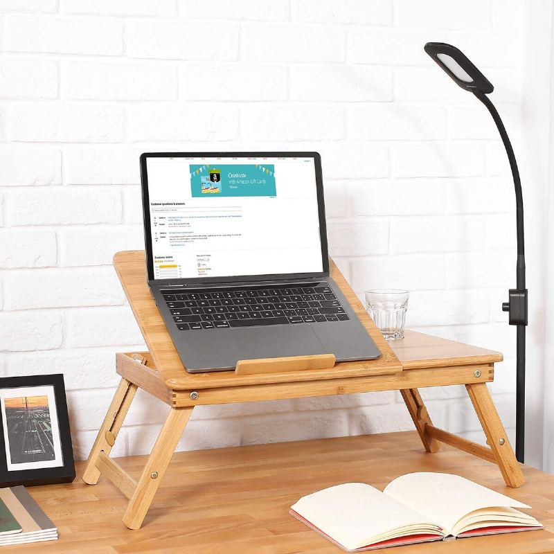 Bambusový Stojánek Na Notebook Laptop Table Květinový Vzor Skládací Podnos Na Snídani Na Servírování S Úložnou Zásuvkou S Nastavitelnou Nohou