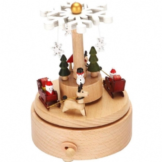 Dřevěná Vánoční Hrací Skříňka Řemesla Stromeček Dárky Sněhová Vločka Kreslená Dekorace Na Plochu 16cm*11cm