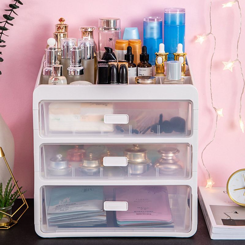 Plastová Kosmetická Úložná Krabička Zásuvka Ložnice Stolní Organizér Na Make-up Zásobník