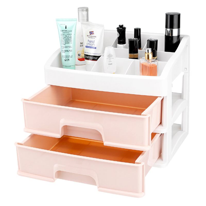 Plastový 2vrstvý Kosmetický Úložný Box Multifunkční Stolní Úložné Boxy Zásuvka Organizér Na Make-up