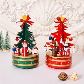 Vánoční Dekorace Kreativní Dřevěný Stromeček Jelen Santa Claus Music Box Ozdoby Na Plochu