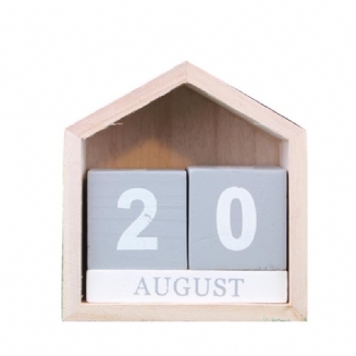 Vintage Design House Shape Perpetual Calendar Dřevěný Stůl Blok Dekorace Domácích Kancelářských Potřeb