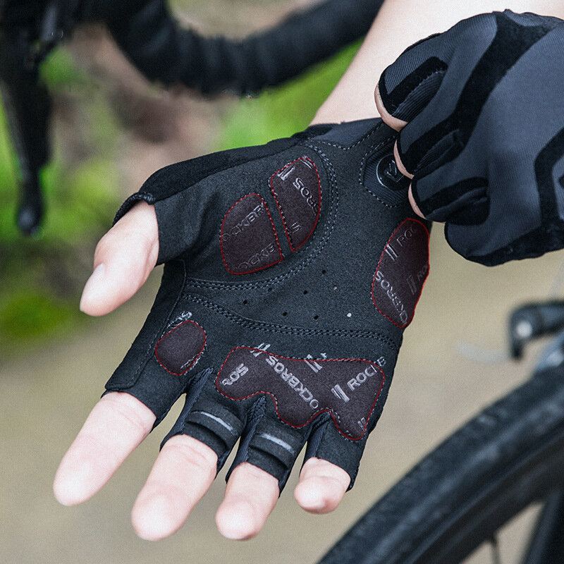 Rockbros S196 Cyklistické Rukavice Half Finger Nárazuvzdorné Větruodolné Protiskluzové Mtb Na Silniční Kolo Zimní Kempování Cestování