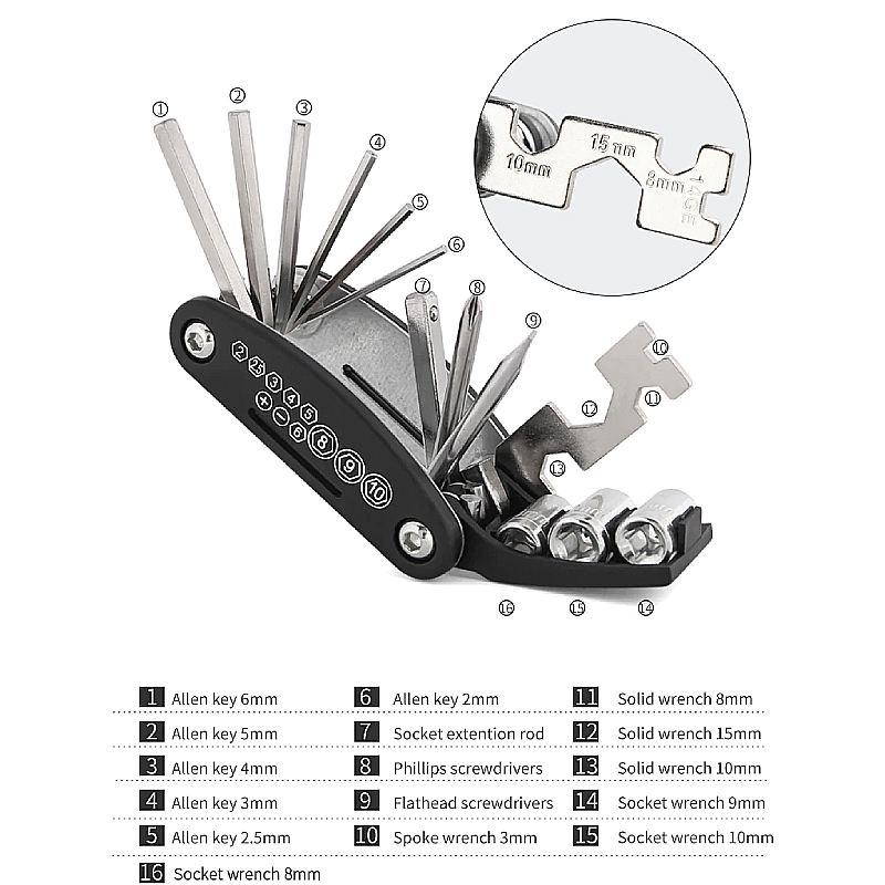 Sada Nářadí Na Opravu Jízdních Kol Multitool 16v1