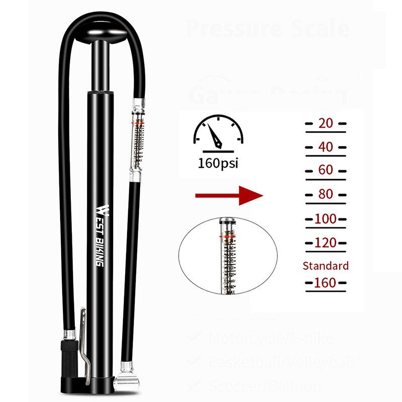 West Biking Vysokotlaká Podlahová Pumpa Aktivovaná Nohou 160psi Cyklistická Vzduchová S Ventilem Schrader Presta