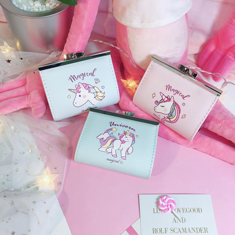 Cartoon Unicorn Pu Change Card Pack Žena Roztomilá Spona Peněženka Bag