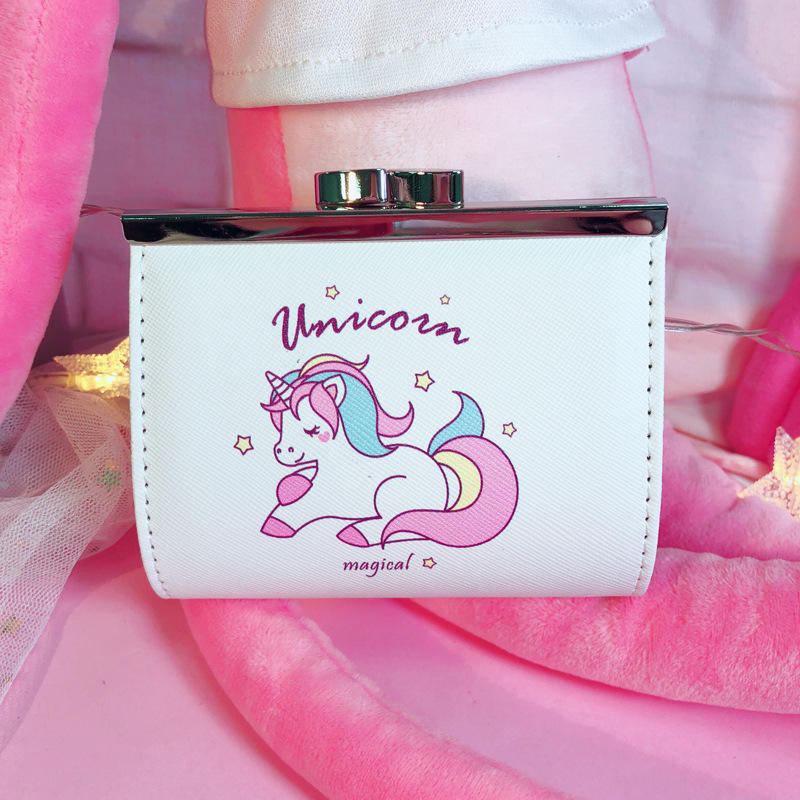 Cartoon Unicorn Pu Change Card Pack Žena Roztomilá Spona Peněženka Bag