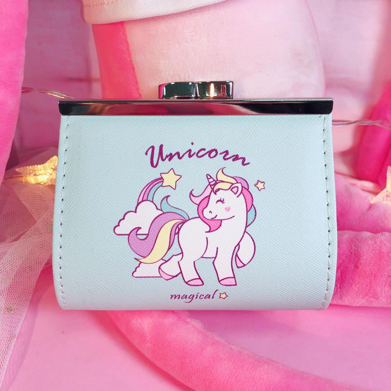 Cartoon Unicorn Pu Change Card Pack Žena Roztomilá Spona Peněženka Bag