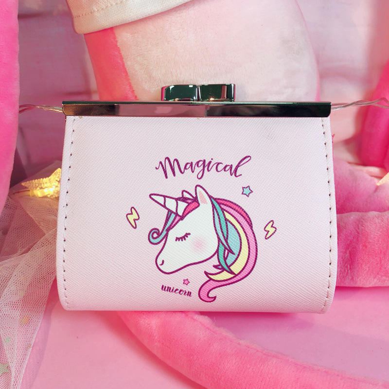 Cartoon Unicorn Pu Change Card Pack Žena Roztomilá Spona Peněženka Bag