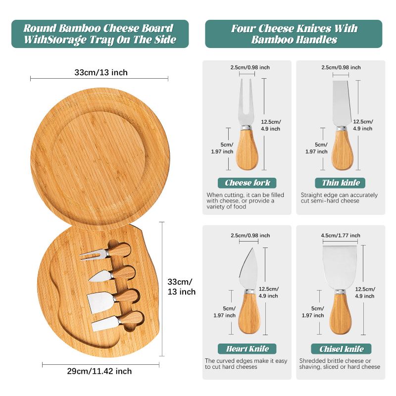 Sada Na Krájení Sýra A Nožů Zásobník Na Svačinu Včetně 4 Nerezových Personalizovaný Tác Na Maso Bambusový Servírovací Tác Na Víno A Sýr Pro Zábavu A Servírování