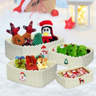 Sada Vánočních Ručně Vyráběných Tkaných Úložných Košíků King Do Way 4pcs Odolný Ekologický Úložný Košík