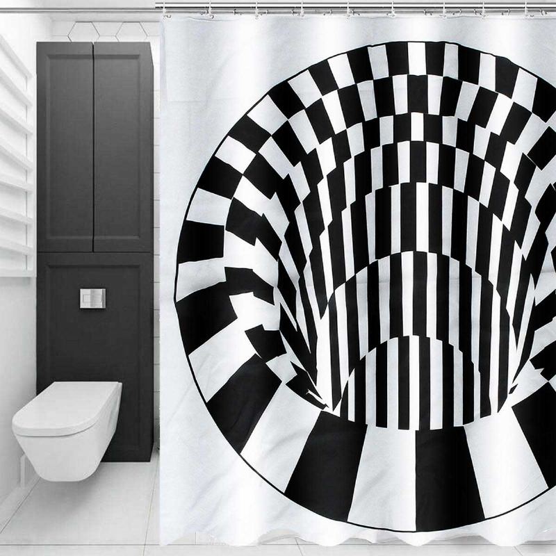 3d Efekt Geometrický Čtverec Koupelna Vana Sprchový Závěs 180*180cm W/ 12