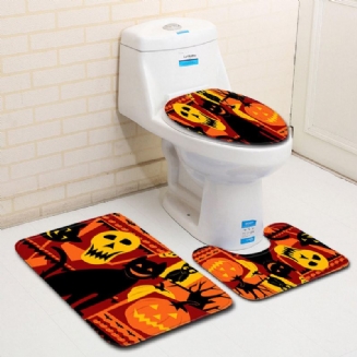 3pc Halloween Print Koberec Koupelna Protiskluzový Podstavec Víko Wc Kryt Sada Koupelnových Podložek