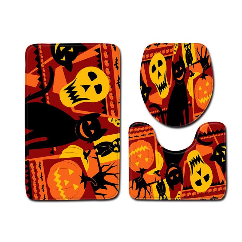 3pc Halloween Print Koberec Koupelna Protiskluzový Podstavec Víko Wc Kryt Sada Koupelnových Podložek