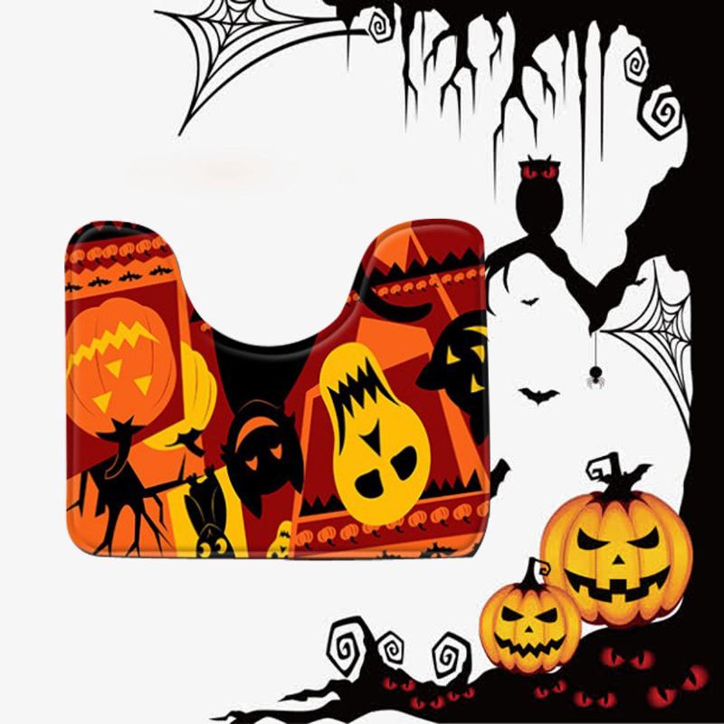 3pc Halloween Print Koberec Koupelna Protiskluzový Podstavec Víko Wc Kryt Sada Koupelnových Podložek