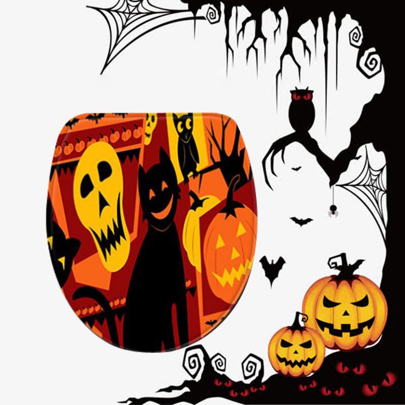 3pc Halloween Print Koberec Koupelna Protiskluzový Podstavec Víko Wc Kryt Sada Koupelnových Podložek