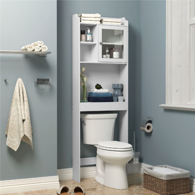 59x18.8x179 Vanová Skříňka Toaleta Koupelna Úspora Místa Úložná Skříň Bílá