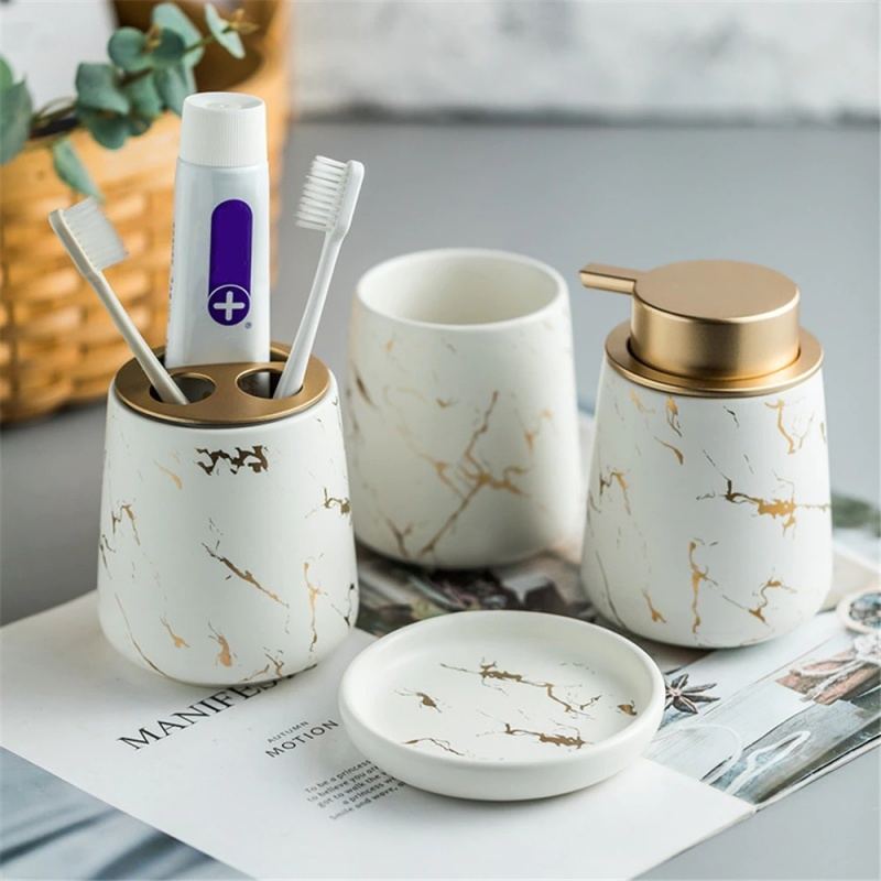 Koupelnová Sada Marble Wash Set Domácí Dávkovač Mýdla Hrnek Na Ústní Vodu Miska Na Mýdlo