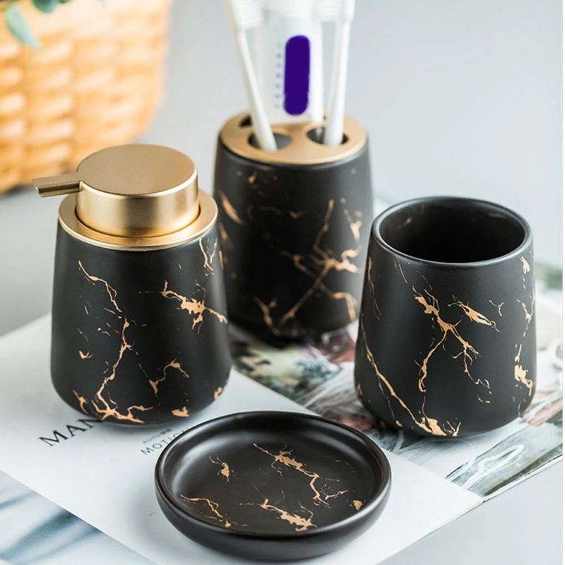 Koupelnová Sada Marble Wash Set Domácí Dávkovač Mýdla Hrnek Na Ústní Vodu Miska Na Mýdlo