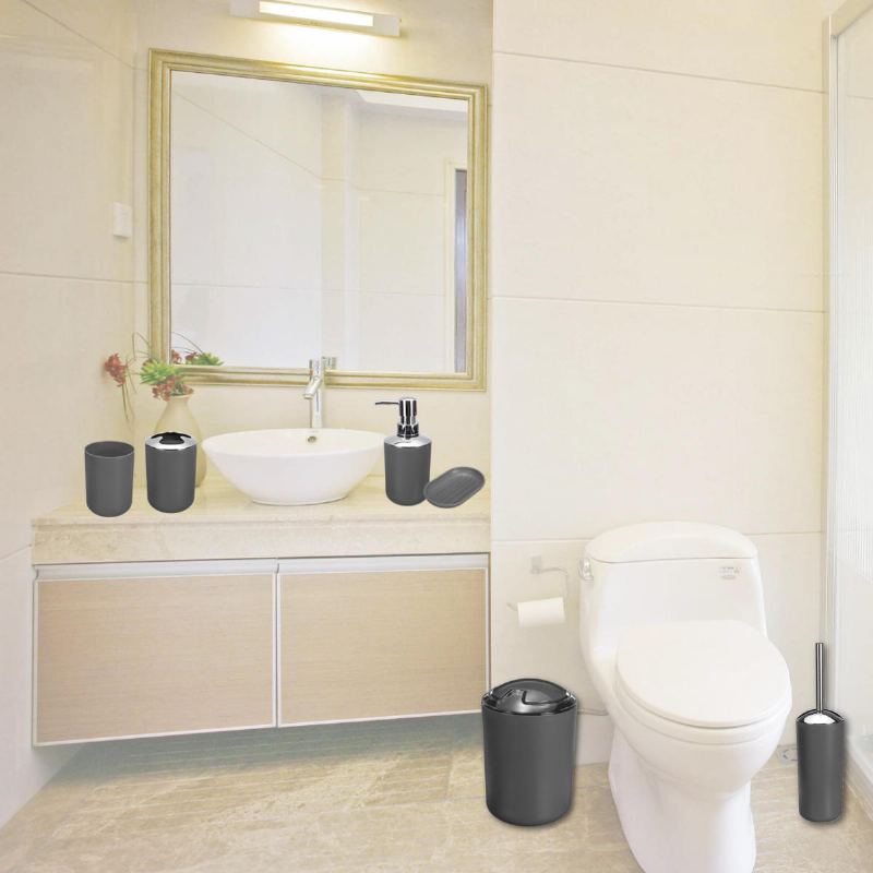 Sada 6 Kusů Koupelnových Doplňků Úložný Prostor Černý Dávkovač Mýdla Držák Na Zubní Kartáčky Příslušenství Pro Domácí Dekorace