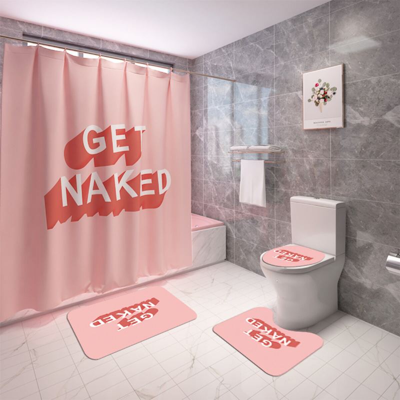 Sada Sprchových Závěsů Koupelnová Protiskluzová Toaletní Podložka Koberec Růžový