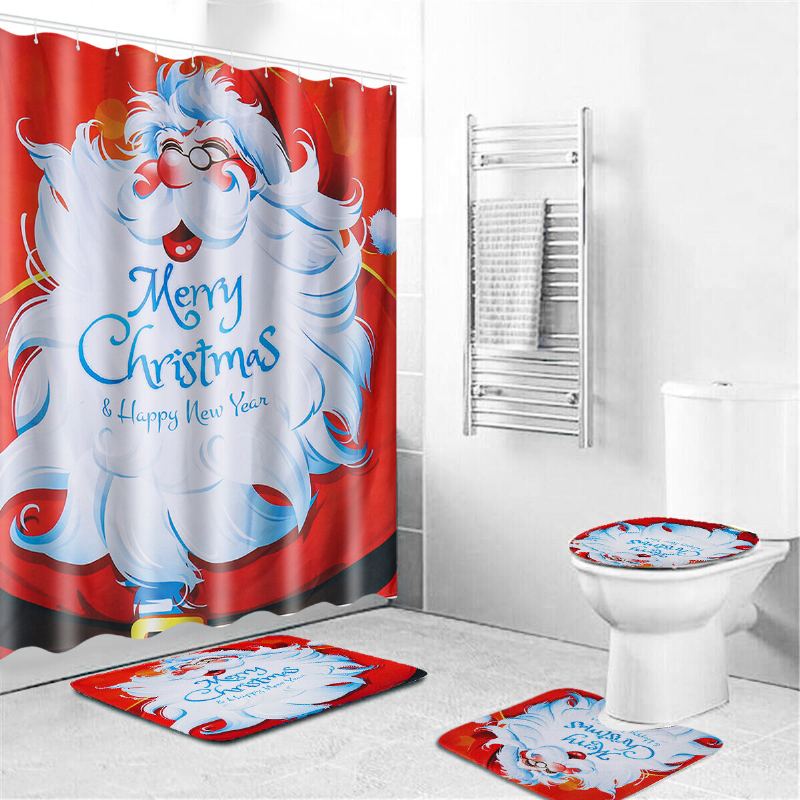 Vánoční Sprchový Závěs Santa Claus Sada Koupelnových Závěsů Z Voděodolné Polyesterové Tkaniny