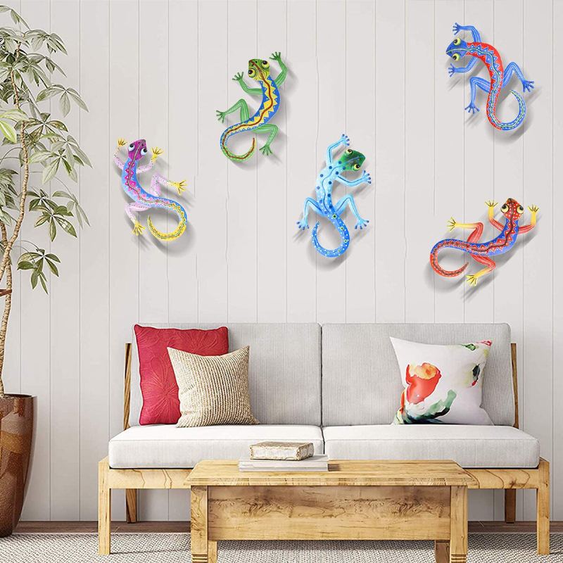 2/3/5 Metal Gecko Wall Decor Art Set Závěsná Umělecká Nástěnná Dekorace Do Ložnice Obývací Pokoj Kancelář Zahrada