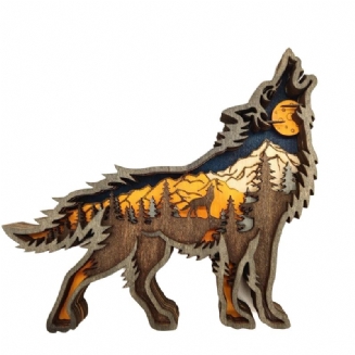 Dřevěné Wolf Ornament Led Světla 3d Řezbářství