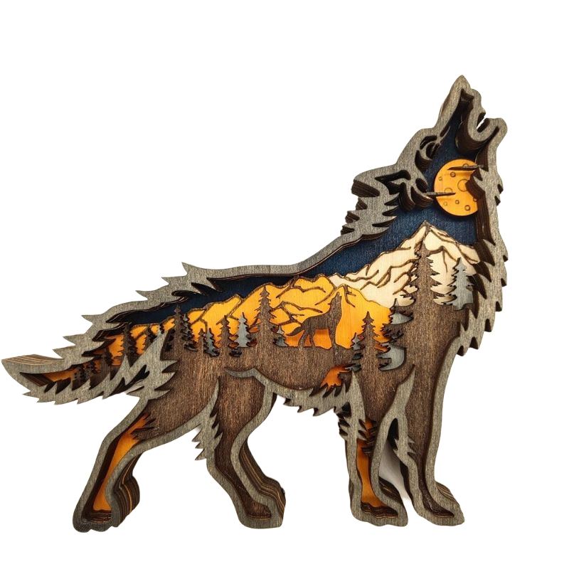 Dřevěné Wolf Ornament Led Světla 3d Řezbářství