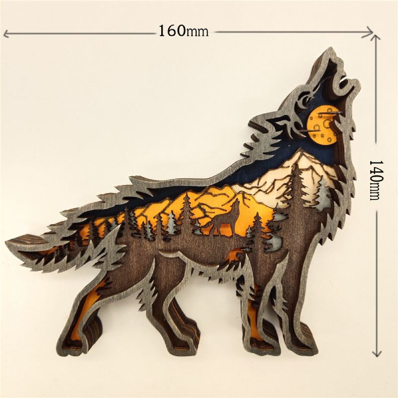 Dřevěné Wolf Ornament Led Světla 3d Řezbářství