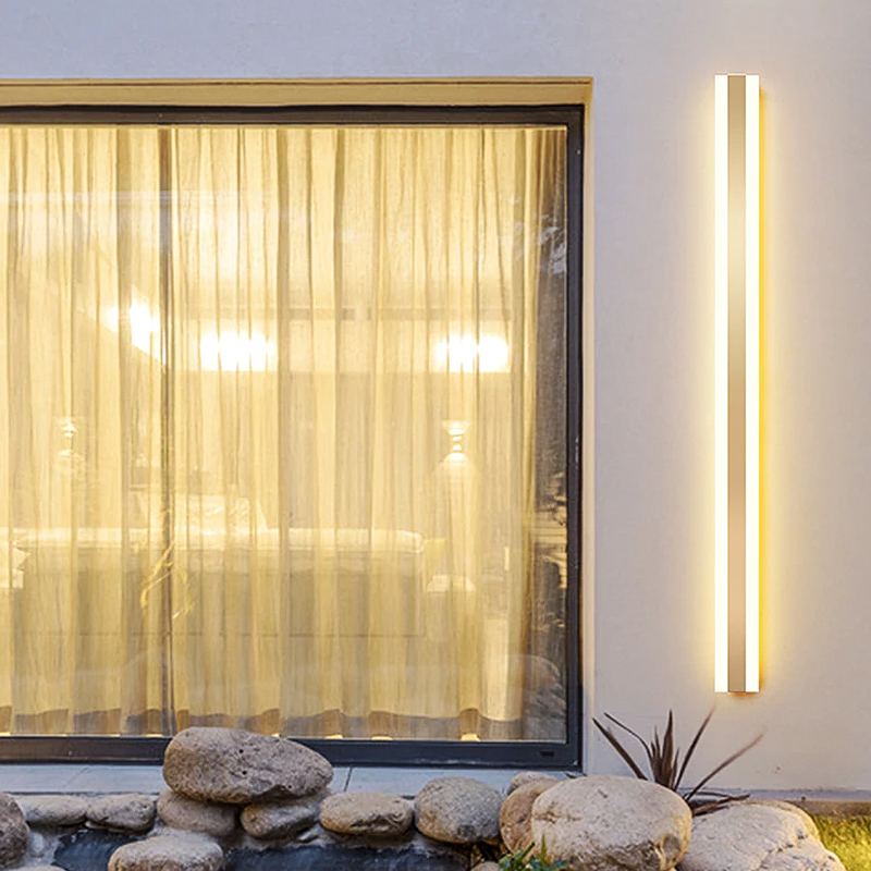 Led Venkovní Dlouhé Nástěnné Světlo Moderní Vodotěsné Ip65 Veranda Zahrada Balkon Zlatá Nástěnná Lampa Dekorační Osvětlení