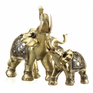 Lucky Charm Fengshui Maskot Golden Elephant Pryskyřice Mini Socha Domácí Stůl Ornamenty Dárky Dekorace