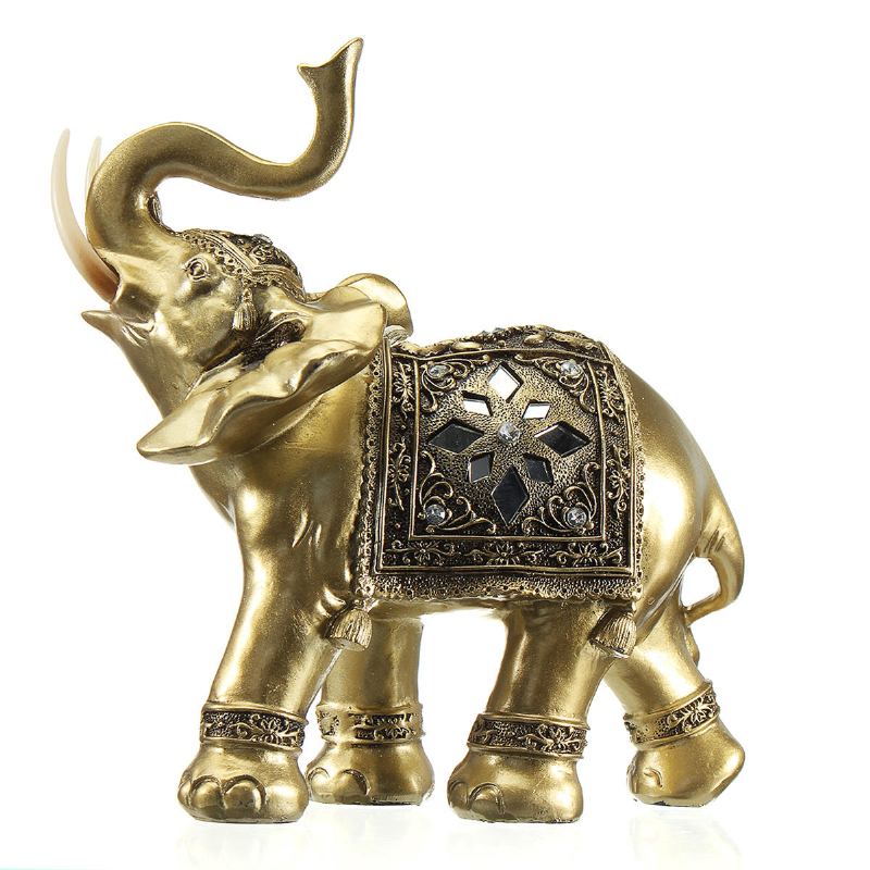 Lucky Charm Fengshui Maskot Golden Elephant Pryskyřice Mini Socha Domácí Stůl Ornamenty Dárky Dekorace