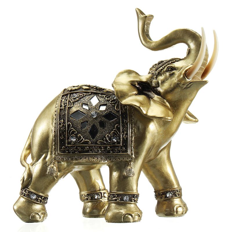 Lucky Charm Fengshui Maskot Golden Elephant Pryskyřice Mini Socha Domácí Stůl Ornamenty Dárky Dekorace