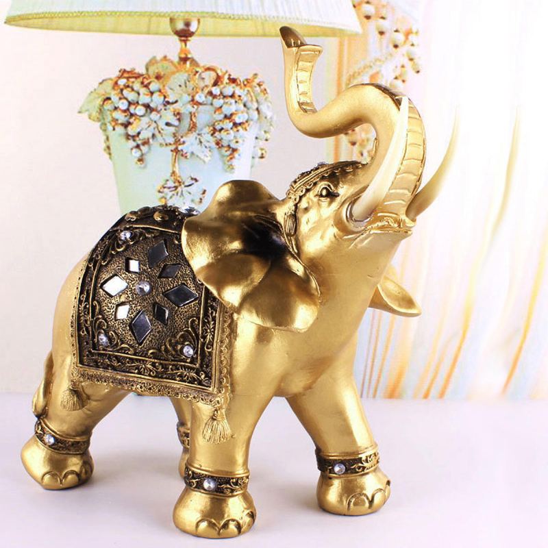 Lucky Charm Fengshui Maskot Golden Elephant Pryskyřice Mini Socha Domácí Stůl Ornamenty Dárky Dekorace