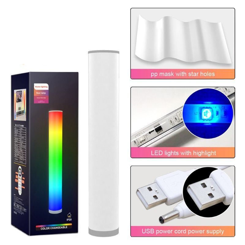 Moderní Led Válcová Stojací Lampa U Postele Rgb16 Color App Remote Usb