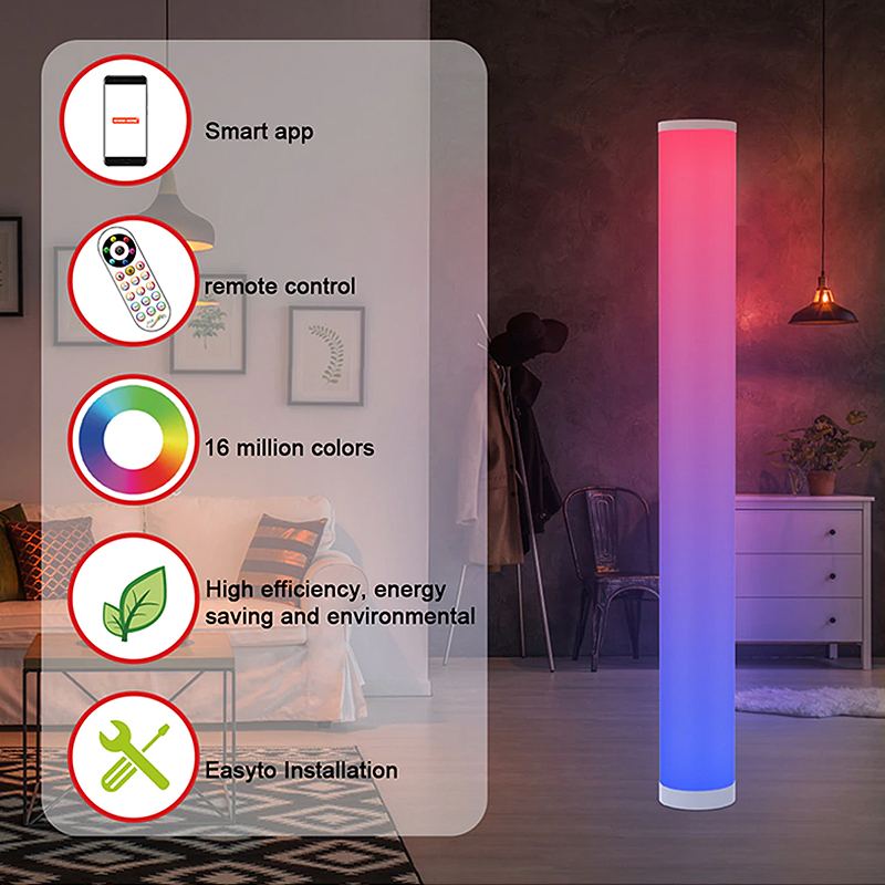 Moderní Led Válcová Stojací Lampa U Postele Rgb16 Color App Remote Usb