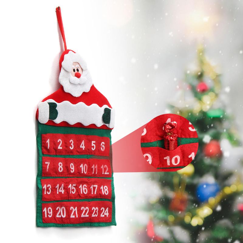 Plstěný Vánoční Adventní Nástěnný Závěsný Kalendář Kapsy Santa Sobí Sněhulák Dekorace