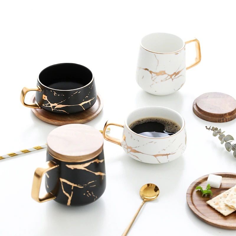 Šálky Na Kávu Nordic Marble Luxusní Hrnky S Miskou A Lžičkou