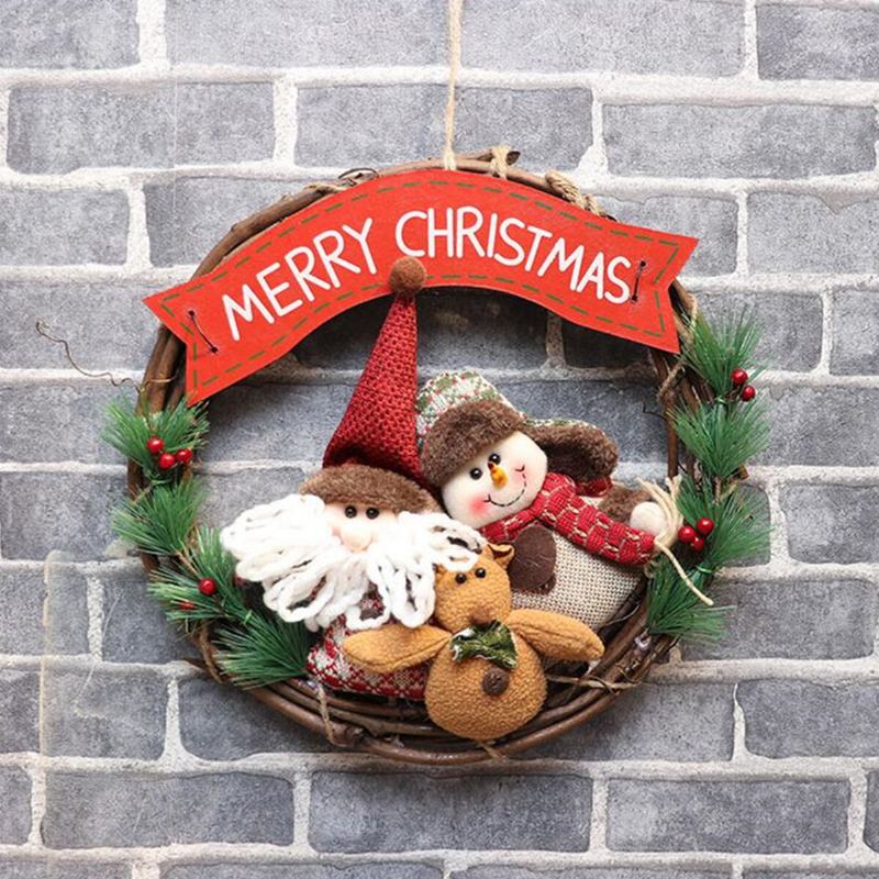 Vánoční Ratanový Věnec Nástěnné Dekorace Na Dveře Santa Claus Sněhulák Medvědí Girlanda