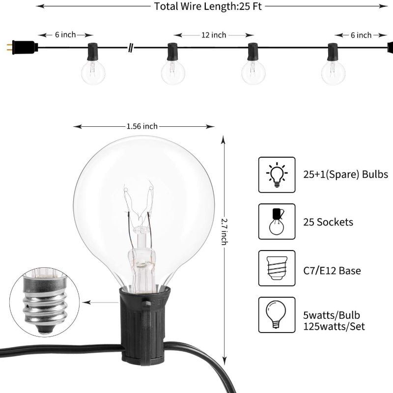 Venkovní Světla Řetězec 25 Stop Globe Patio Lights