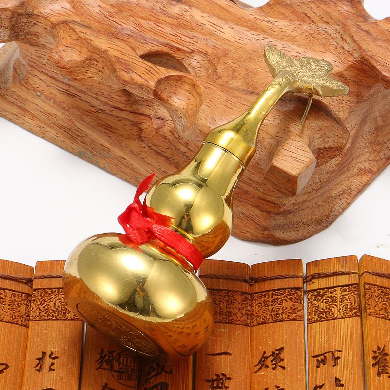 Zlatá Mosazná Feng Sui Tykev S Červenou Stužkou Hodně Štěstí Kolekce Dekorace