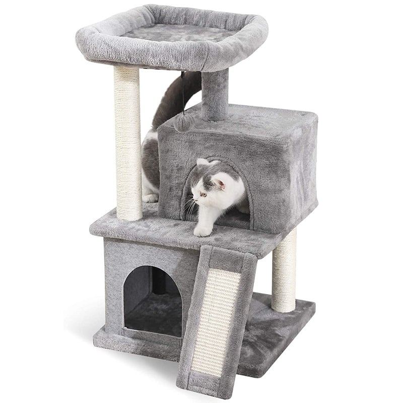 Cat Tree Dual House Plyšový Okoun Škrábací Sisalové Sloupky Věž