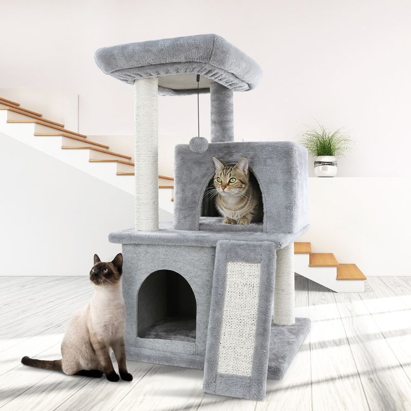 Cat Tree Dual House Plyšový Okoun Škrábací Sisalové Sloupky Věž