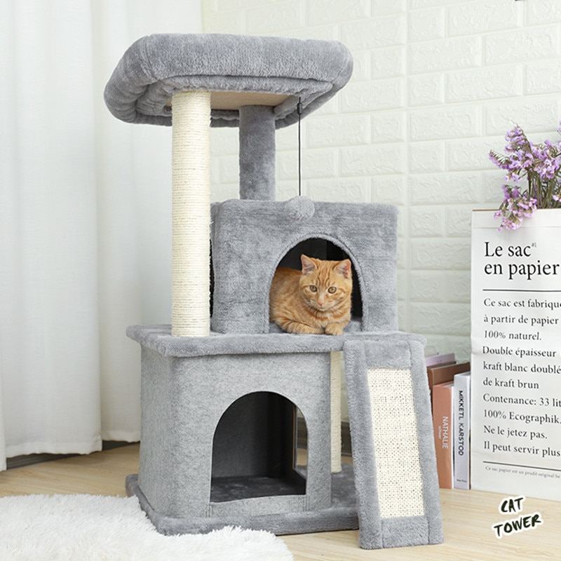 Cat Tree Dual House Plyšový Okoun Škrábací Sisalové Sloupky Věž