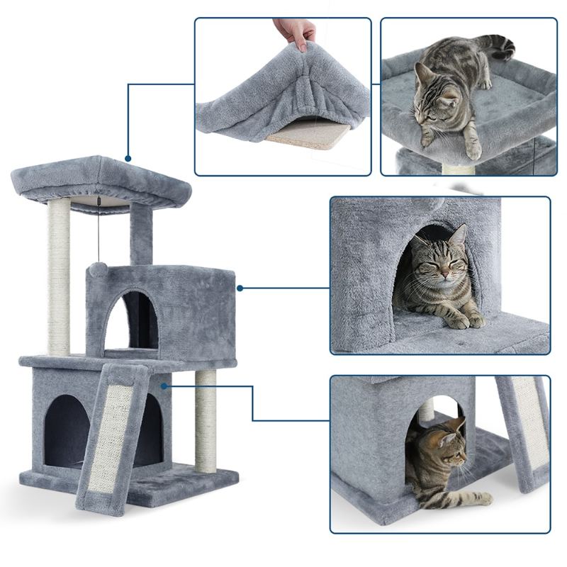 Cat Tree Dual House Plyšový Okoun Škrábací Sisalové Sloupky Věž