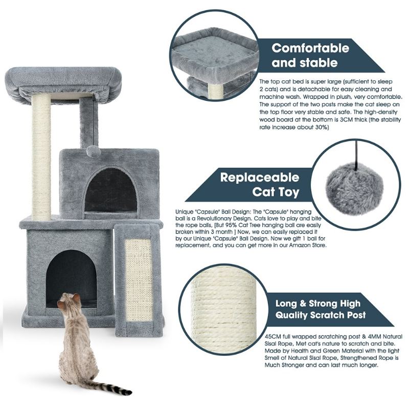 Cat Tree Dual House Plyšový Okoun Škrábací Sisalové Sloupky Věž