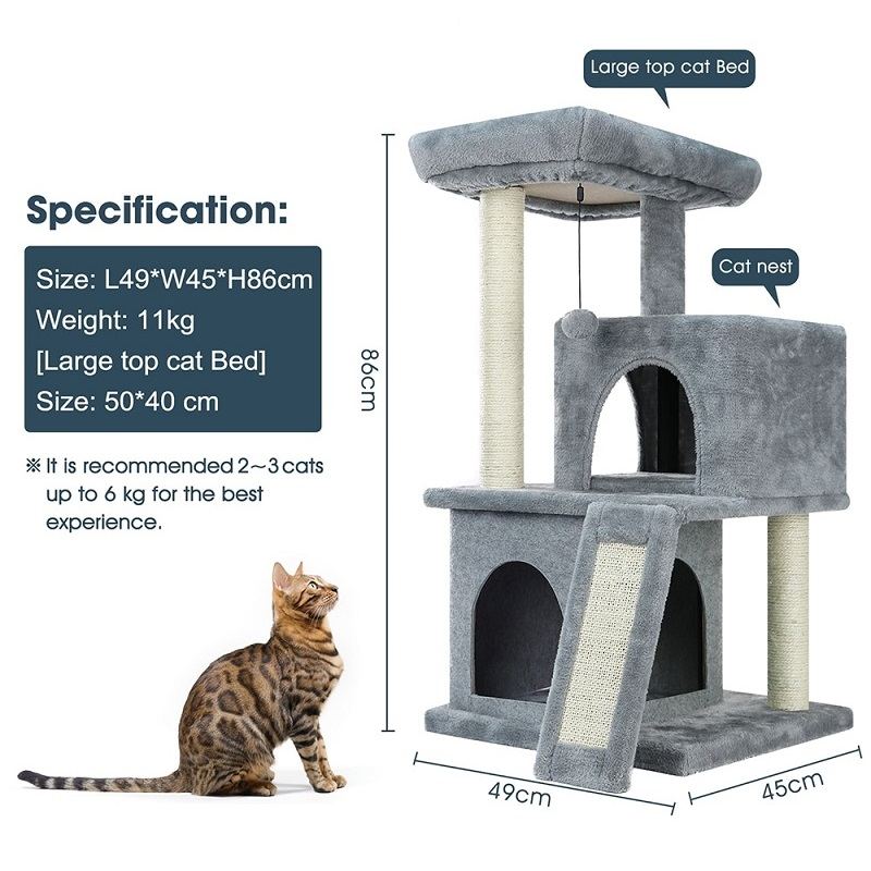 Cat Tree Dual House Plyšový Okoun Škrábací Sisalové Sloupky Věž