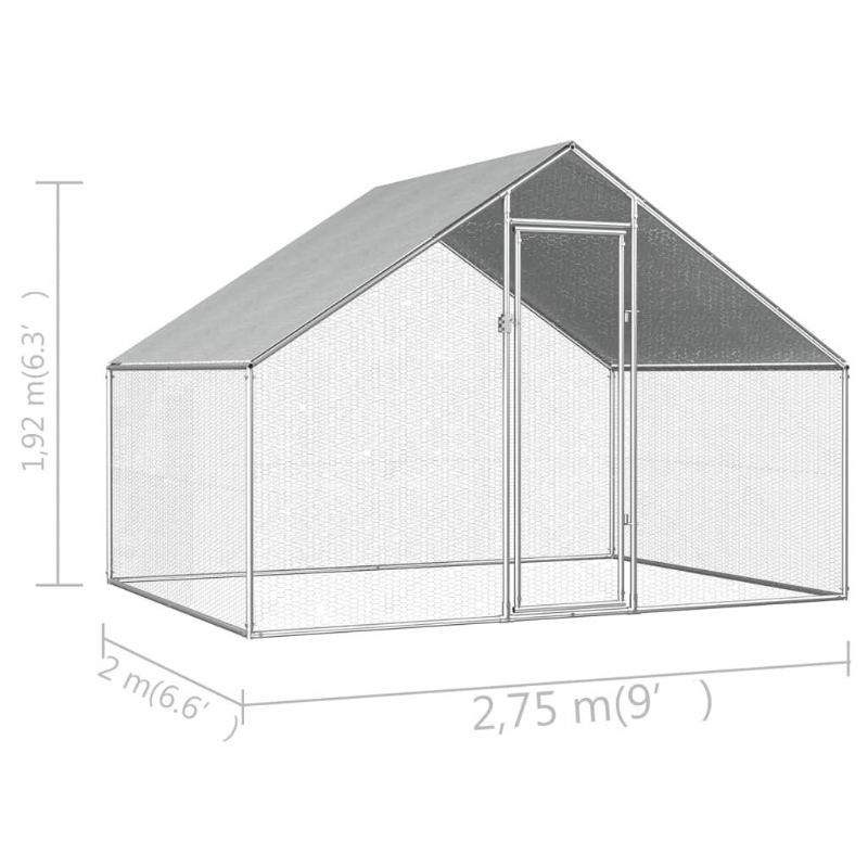 Venkovní Klec Pro Slepice 9'x6.6'x6'3" Pozinkovaná Ocel