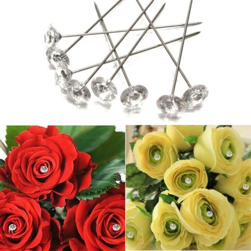 100ks Čiré Diamante Květiny Jehlice Svatební Kytice Potřeby Diamond Corsage Květinářství Craft